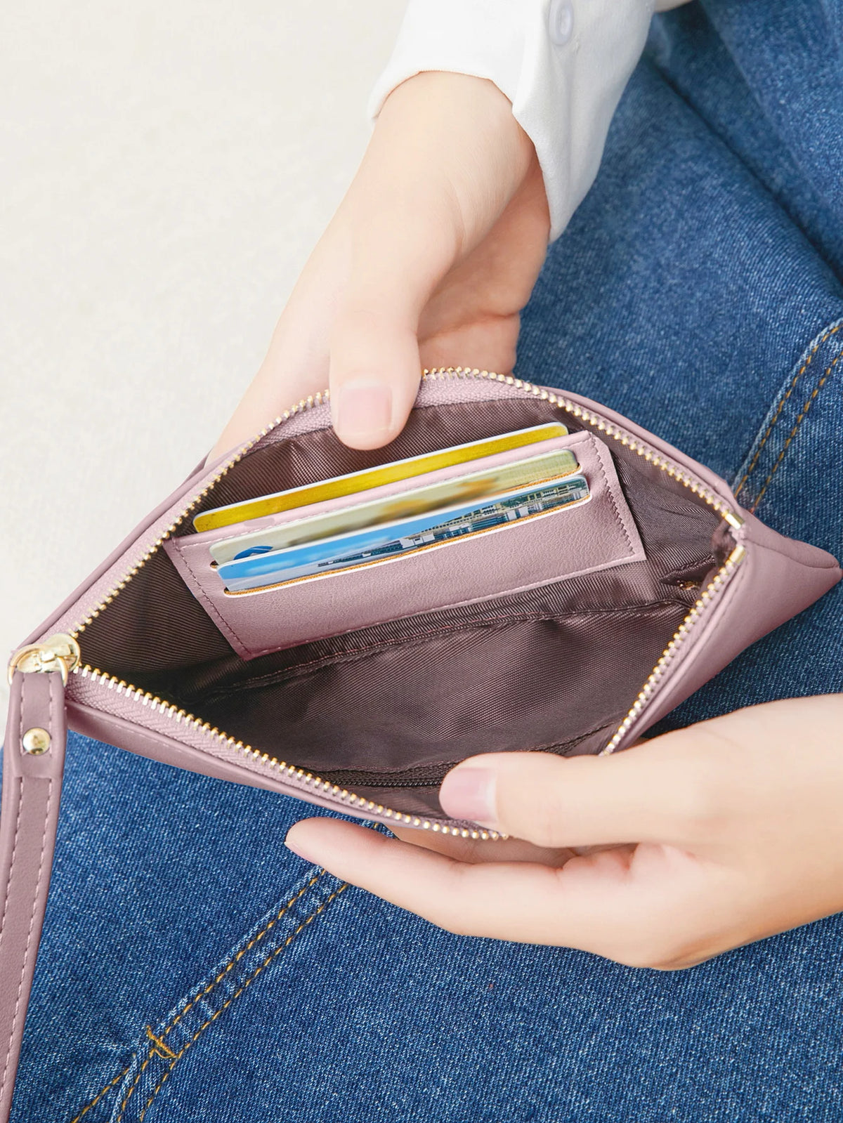 Slim PU Leather Zip-Around Wallet with Card and Phone Pockets