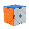 A colorful magnetic speed cube made of plastic pieces in orange, blue, and white.