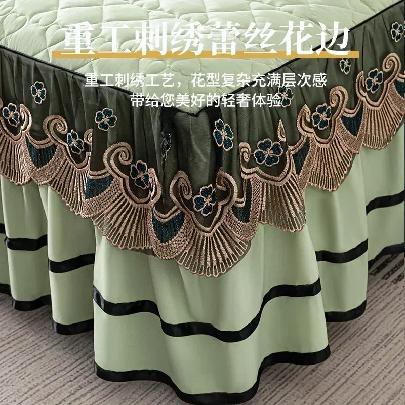 Gold Embroidered Lace Bed Skirt with Heart Pattern