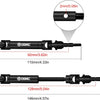 A set of heavy-duty steel CVD drive shafts for RC trucks, shown in black and with various lengths.