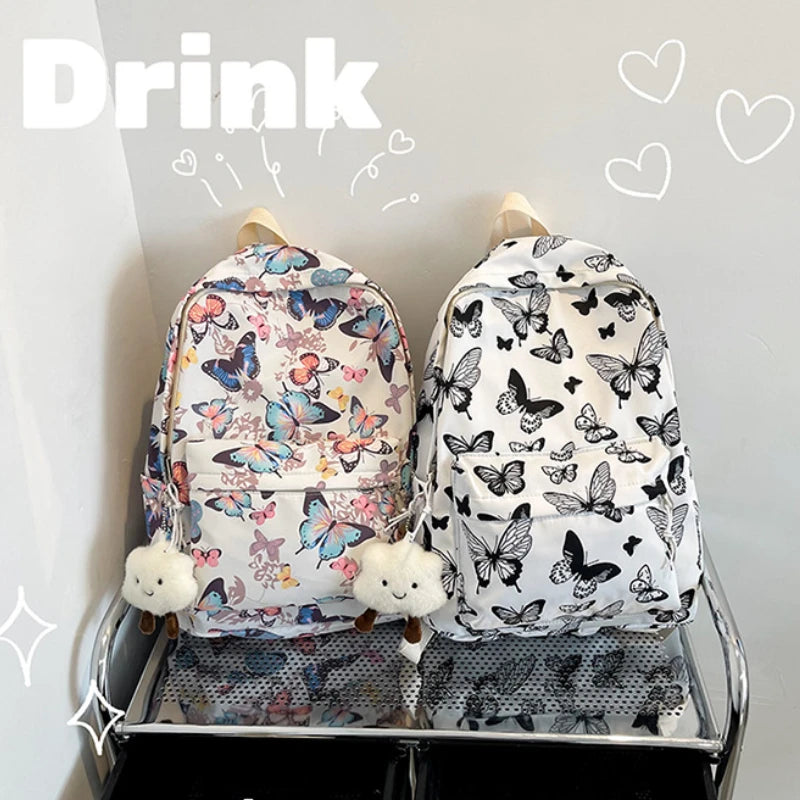 Butterfly Print Canvas Backpack for Women