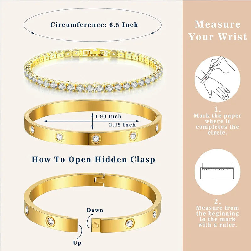 14K Gold-Plated CZ Tennis Bracelet & Bangle Set