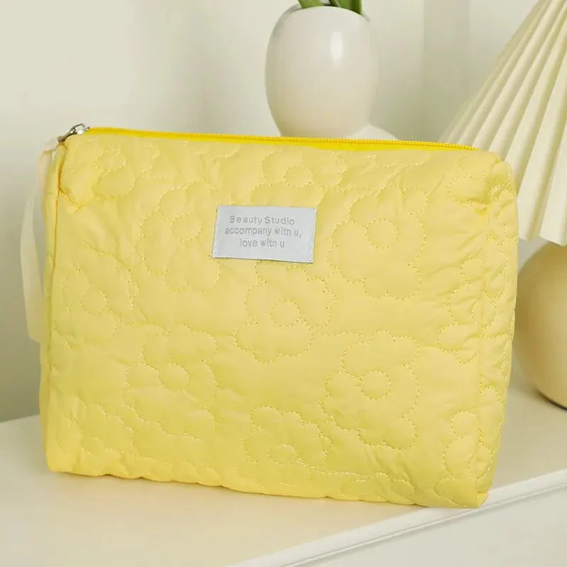 Quilted Floral Cosmetic Bag with Zipper Closure