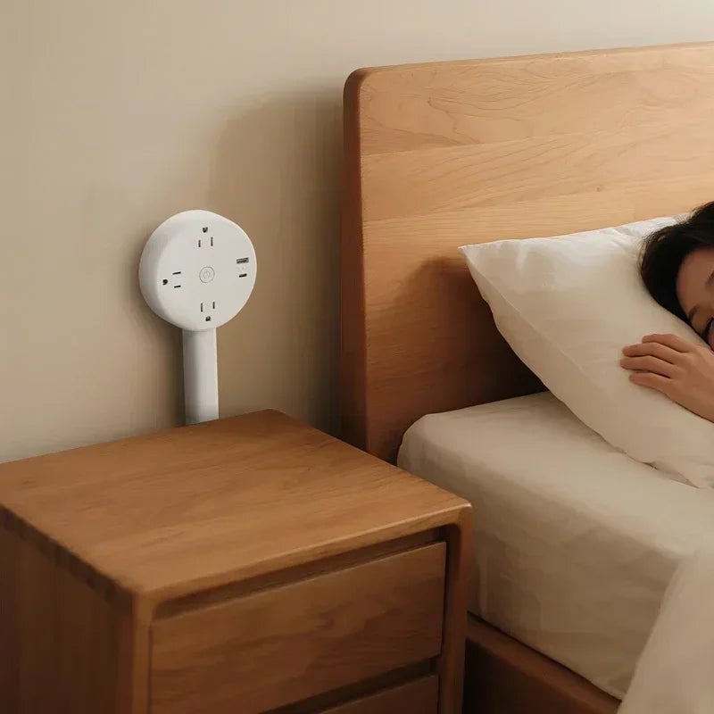 Rotating Wall Plug Extender with Adjustable Length and USB Ports