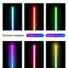 Demonstration of single color adjustment and dynamic marquee effects on an RGB LED floor lamp.