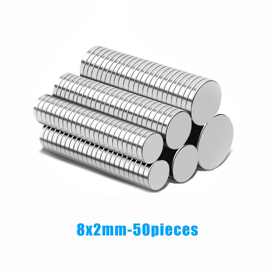 50 pieces of 8x2mm silver refrigerator magnets stacked together