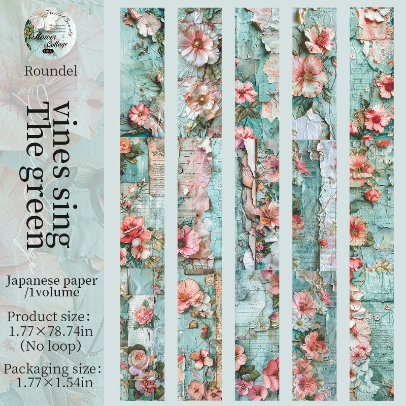 Vintage botanical paper featuring pink and green floral designs for crafting