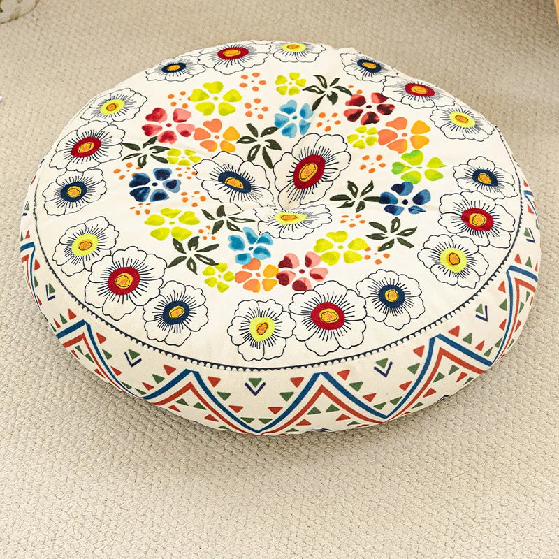 Bohemian Round Floor Cushion with Anti-Slip Base