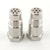 Silver M18 x 1.5 thread car exhaust pipe adapter connector with multiple small holes.