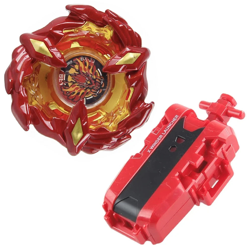 Red Beyblade starter set featuring a Phoenix Wing and Drumsword components.