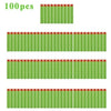 A set of 100 green electric gatling gun toy bullets with soft suction cups.