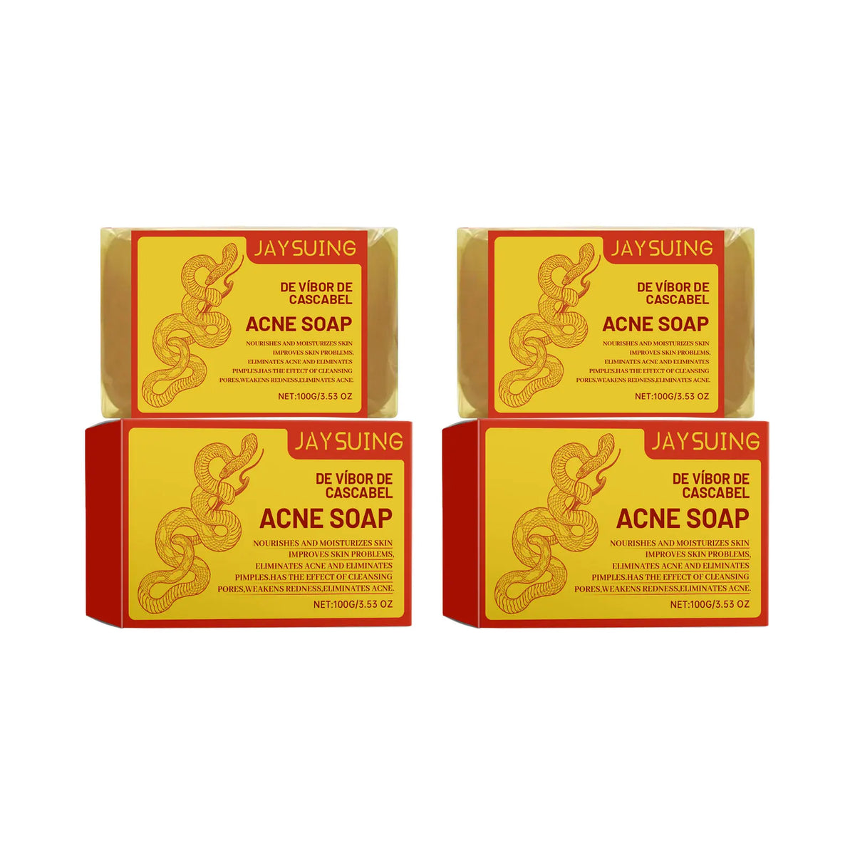 Two boxes of JAYSUING Acne Soap with de víbor de cascabel packaging