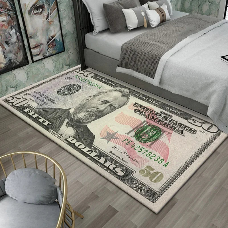 Alfombra antideslizante decorativa con estampado de dólar, con diseño de billete de $50 grande.