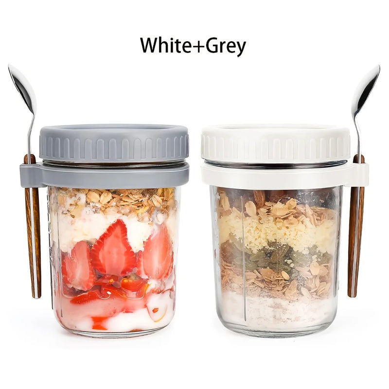 Borosilicate Glass Overnight Oats Jar with Lid and Spoon