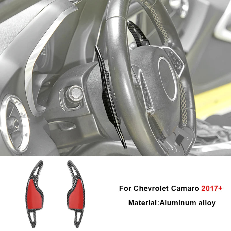 Carbon fiber interior trim kit for Chevrolet Camaro 2017+ featuring black and red accents