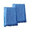A pair of blue microfiber scrubbing sponges for cleaning car interiors.