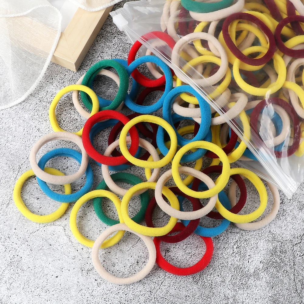 50-Pack Solid Color Elastic Hair Ties for Women & Girls
