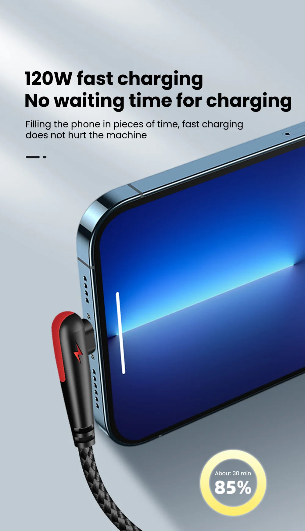 120W Fast Charging USB-C Cable with 90° Elbow Design