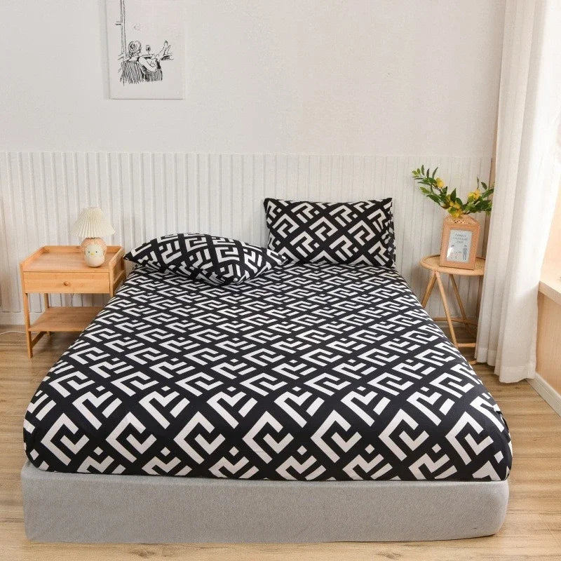 Non-Slip Fitted Sheet with Elastic Edges – Geometric Print, Soft Cotton Feel