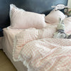 Lace Trim Plaid Duvet Cover Set with Pillowcases