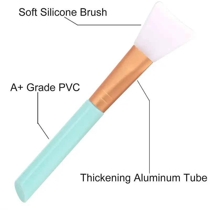 A silicone facial mask brush with a white head and a light blue body, featuring a thickening aluminum tube.