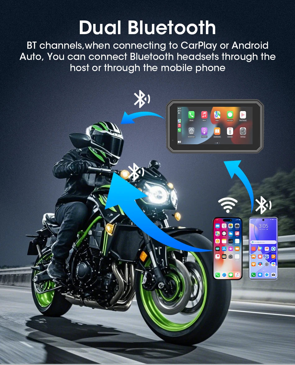 5/6.25 Inch Waterproof Motorcycle GPS with CarPlay and Android Auto