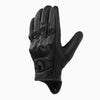 Black leather motorcycle gloves with a textured surface and fingerless design.