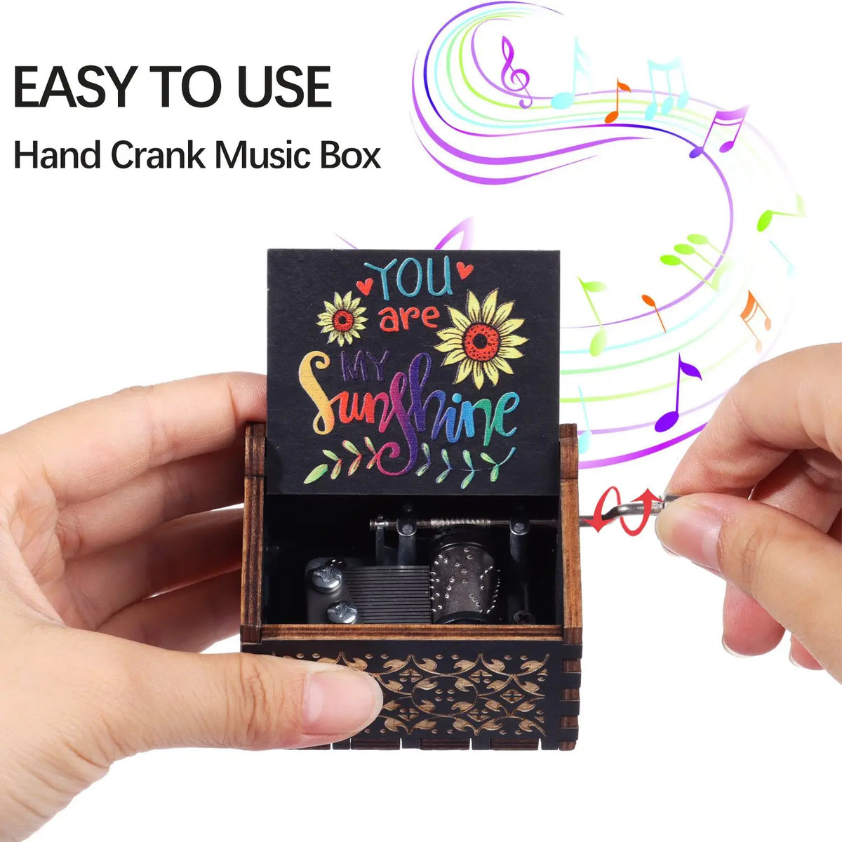 Wooden Hand-Crank Music Box - 'You Are My Sunshine' Engraved Keepsake Gift