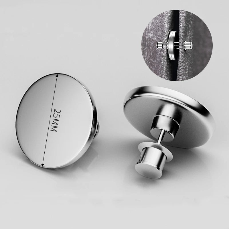 A silver magnetic curtain clip with a 25mm opening is shown alongside a close-up view of the mechanism.