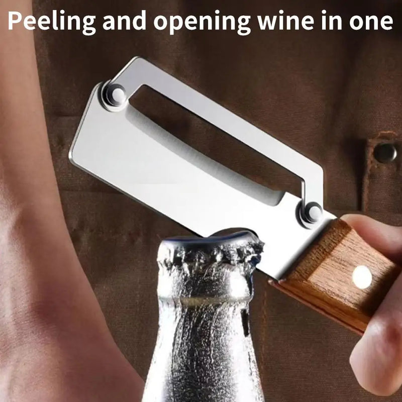 Wooden-Handle Multi-Function Peeler with Bottle Opener