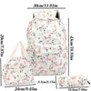 A floral 3-piece backpack set featuring a backpack, handbag, and pencil case in white with pink and green flowers.