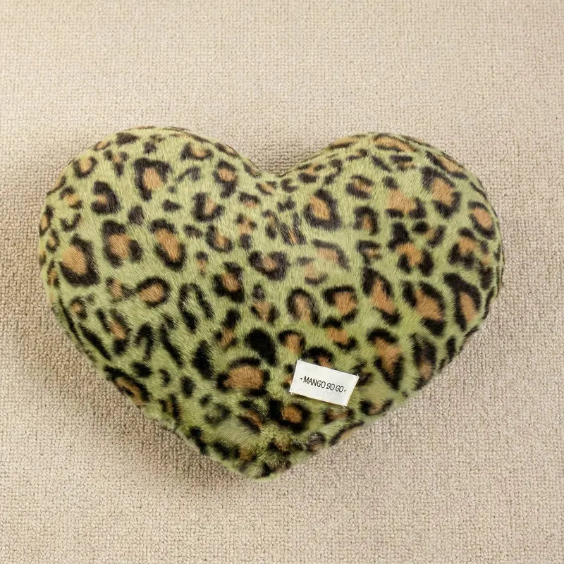 Leopard Print Heart-Shaped Plush Cushion
