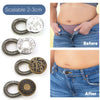 Set of scalable metal extender buttons for jeans and trousers shown before and after use.