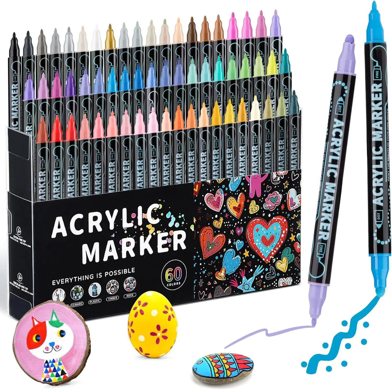 Dual-Tip Acrylic Paint Pens for Art & Crafts