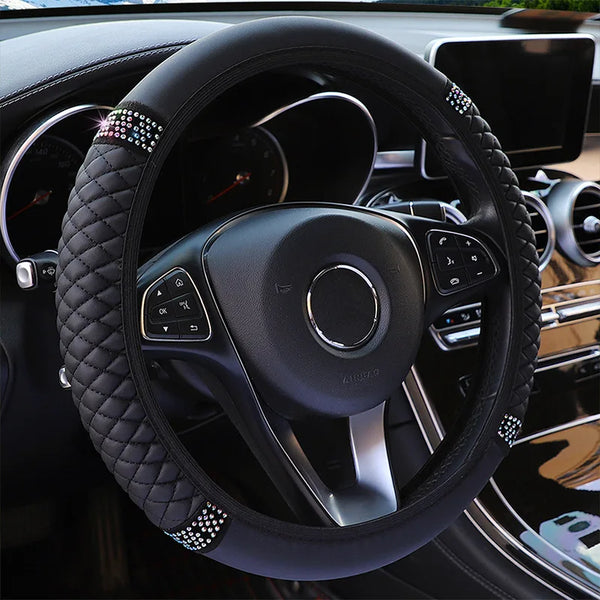 Rhinestone PU Leather Steering Wheel Cover