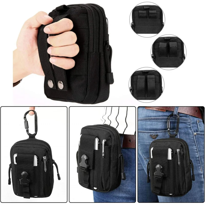 Heavy-Duty Tactical Utility Pouch with MOLLE Straps & Carabiner