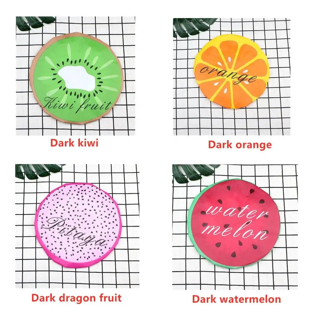 Four designs of fruit: dark kiwi, dark orange, dark dragon fruit, and dark watermelon.