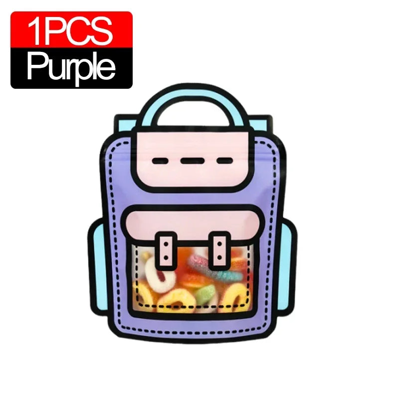 A purple cartoon backpack designed for goodie bags or party favors.
