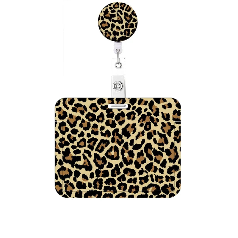 Leopard Print Retractable Badge Holder with Clip