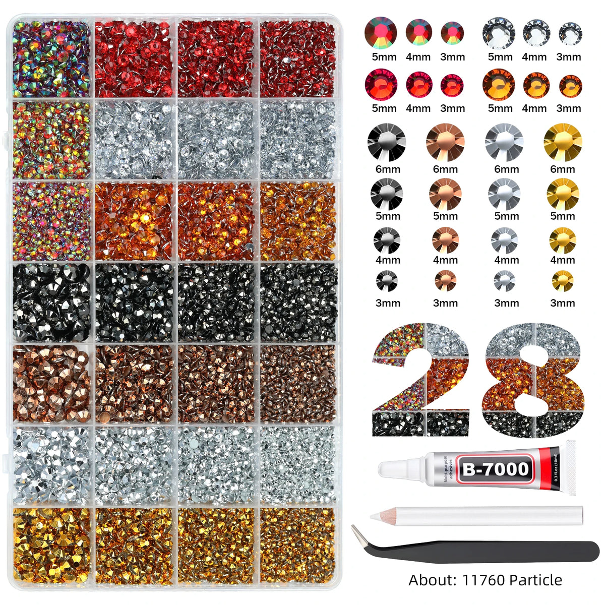 Mixed Color Resin Rhinestone Set with AB Finish – 24/28 Grid Flatback Drills for Crafting & Decoration