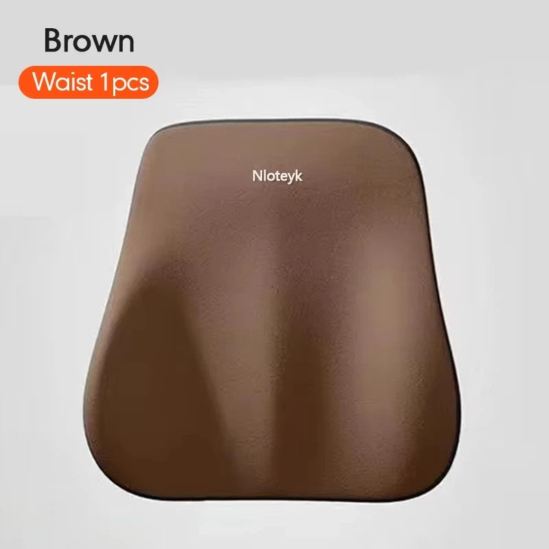 Brown memory foam car headrest and lumbar support cushion
