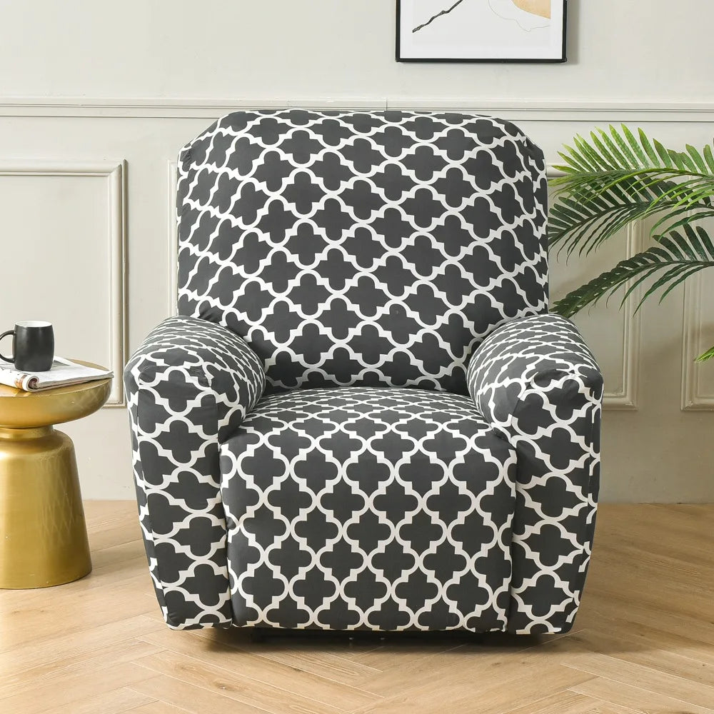 Printed Recliner Cover with Side Pocket — 4-Piece Set