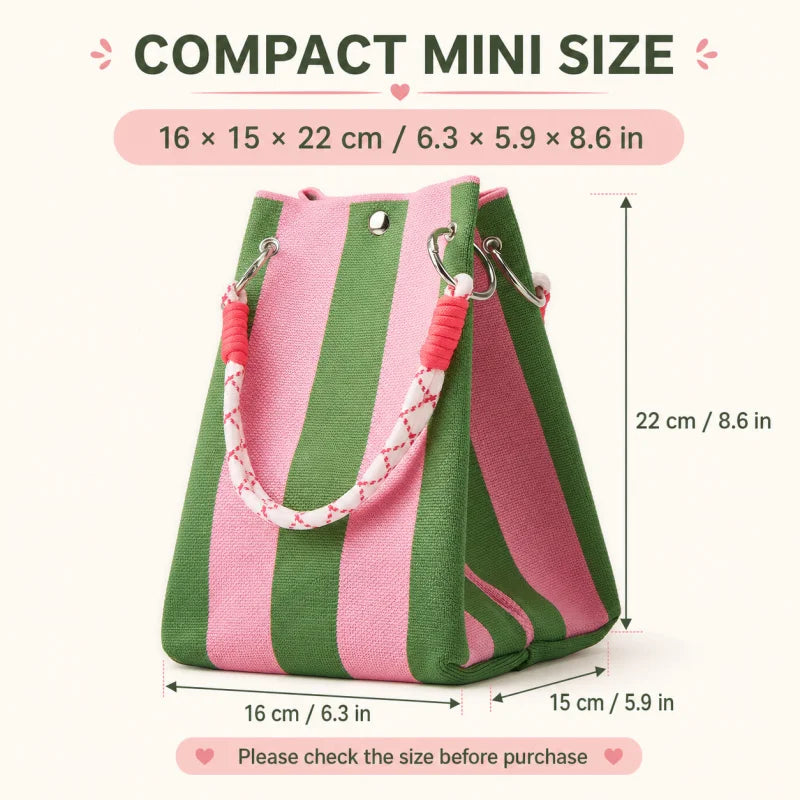 Striped Knit Mini Bucket Tote Bag