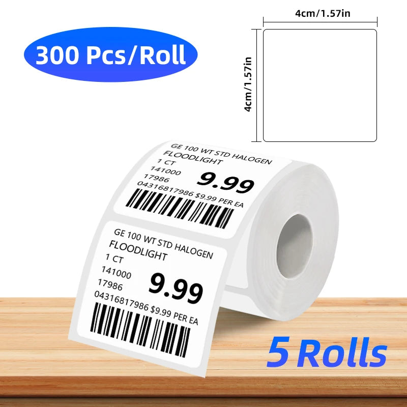 Roll of GE 100 WT STD Halogen floodlight thermal label paper with barcode and quantity information