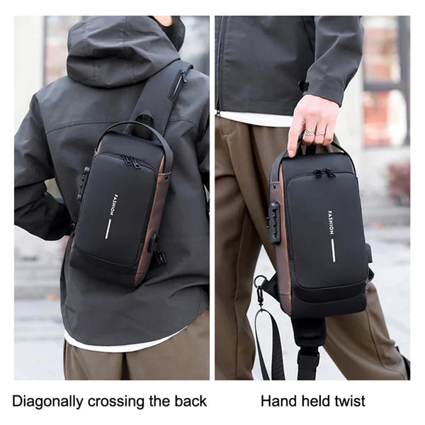 Men's Waterproof Anti-Theft Crossbody Bag with USB Charging Port