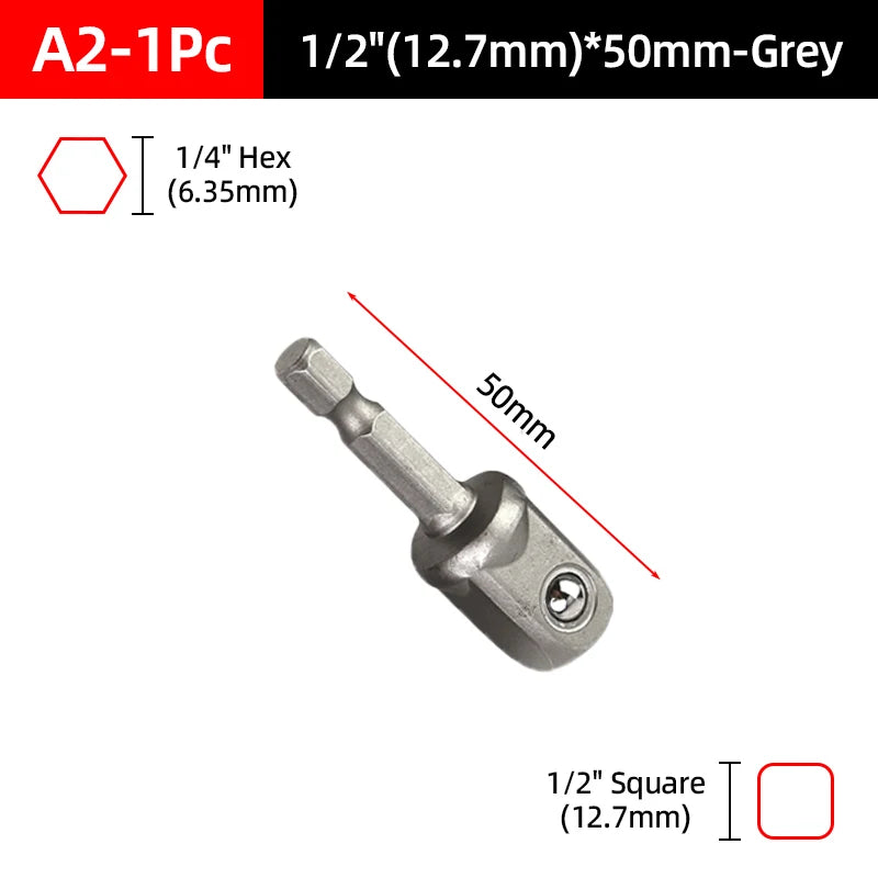 Hex Shank Socket Adapter Set for Power Drills (1/4, 3/8, 1/2 Inch)