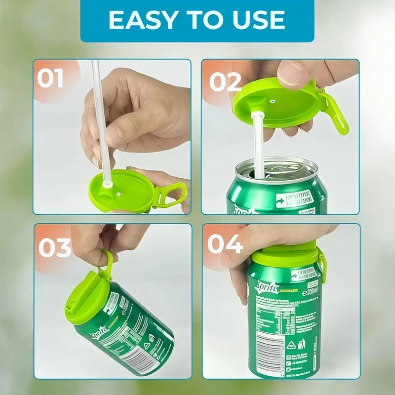 Reusable Silicone Can Lids with Straws