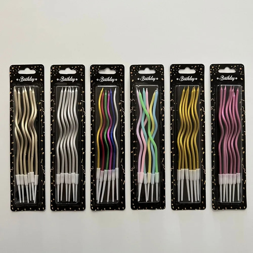 Spiral Birthday Cake Candles, Set of 6 Long Thin Decorative Candles for Cakes and Desserts