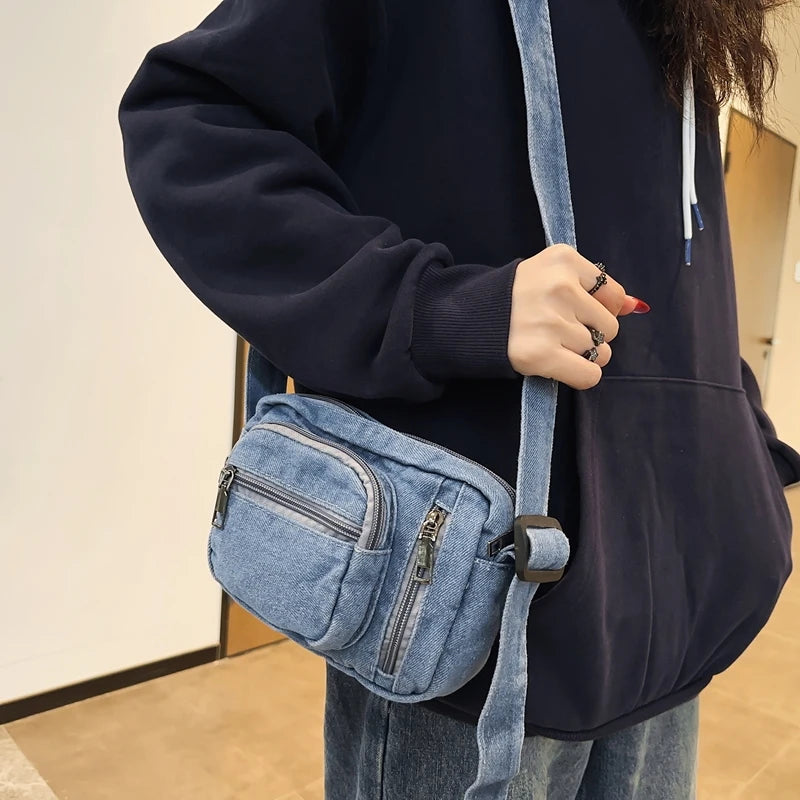 Klassische Denim-Crossbody-Tasche mit verstellbarem Riemen