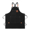 Black professional chef apron with cross-back straps and two tool pockets